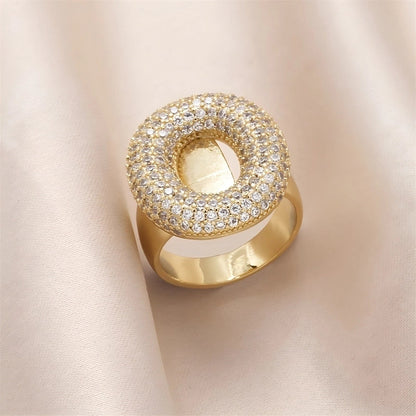 Copper Inlay Letter Zircon Open Rings