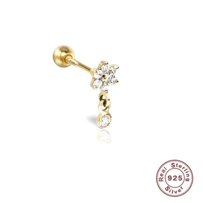 1 Piece Ear Cartilage Rings & Studs Fashion Flower 925 Sterling Silver Plating Inlay Zircon