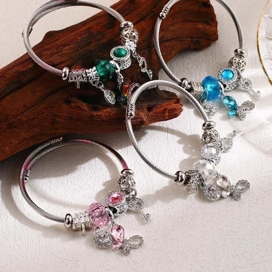 Elegant Cute Round Butterfly Key 304 Stainless Steel Alloy Rhinestones Bangle In Bulk