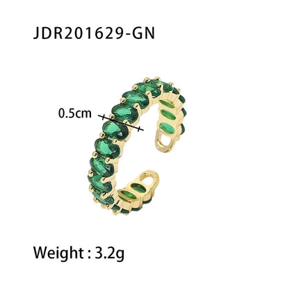 IG Style Geometric 304 Stainless Steel Artificial Pearls Zircon 18K Gold Plated Inlay Open Rings Rings
