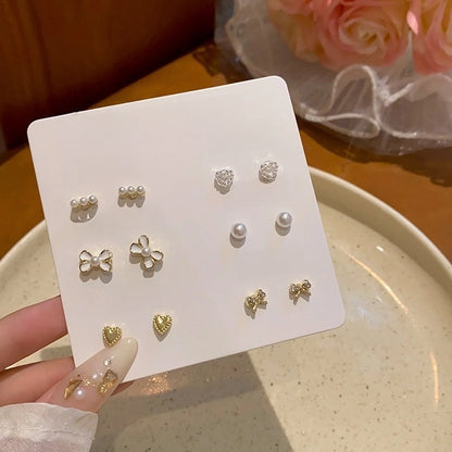 1 Set Minimalist Geometric Enamel Plating Inlay Copper Rhinestones Opal Shell Earrings