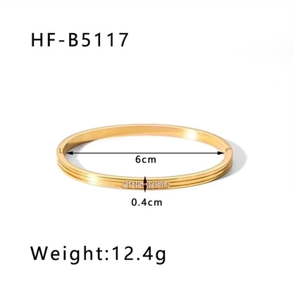 Minimalist Round Stainless Steel 18K Gold Plated Zircon Bangle In Bulk