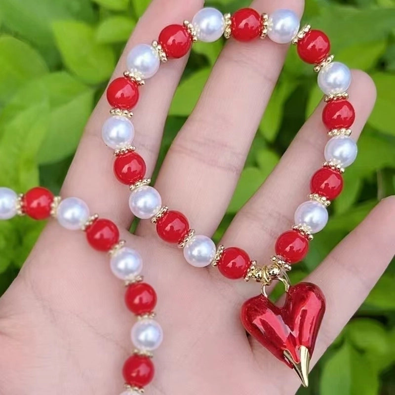 Casual Vacation Minimalist Lips Heart Shape Copper 18K Gold Plated Beaded Enamel Plating Bracelets