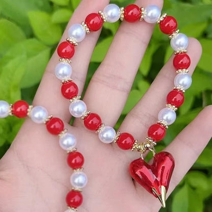 Casual Vacation Minimalist Lips Heart Shape Copper 18K Gold Plated Beaded Enamel Plating Bracelets