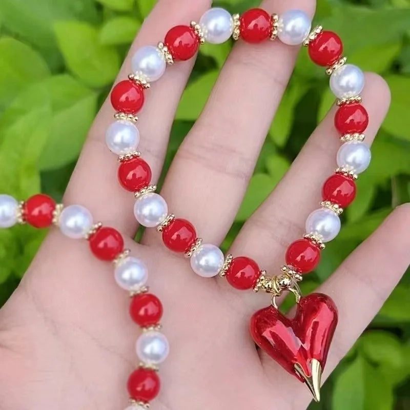 Casual Vacation Minimalist Lips Heart Shape Copper 18K Gold Plated Beaded Enamel Plating Bracelets