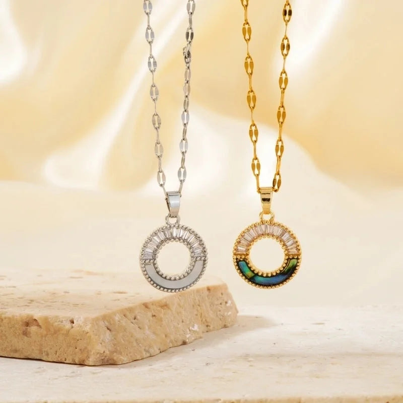 304 Stainless Steel Copper Coffee Bean Chain K Gold Plated Sun Color Block Zircon Pendant Necklace