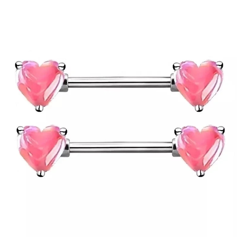 1 Piece Nipple Rings & Studs Sexy Heart Shape 316L Stainless Steel Alloy Plating Inlay Acrylic White Gold Plated Nipple Rings & Studs