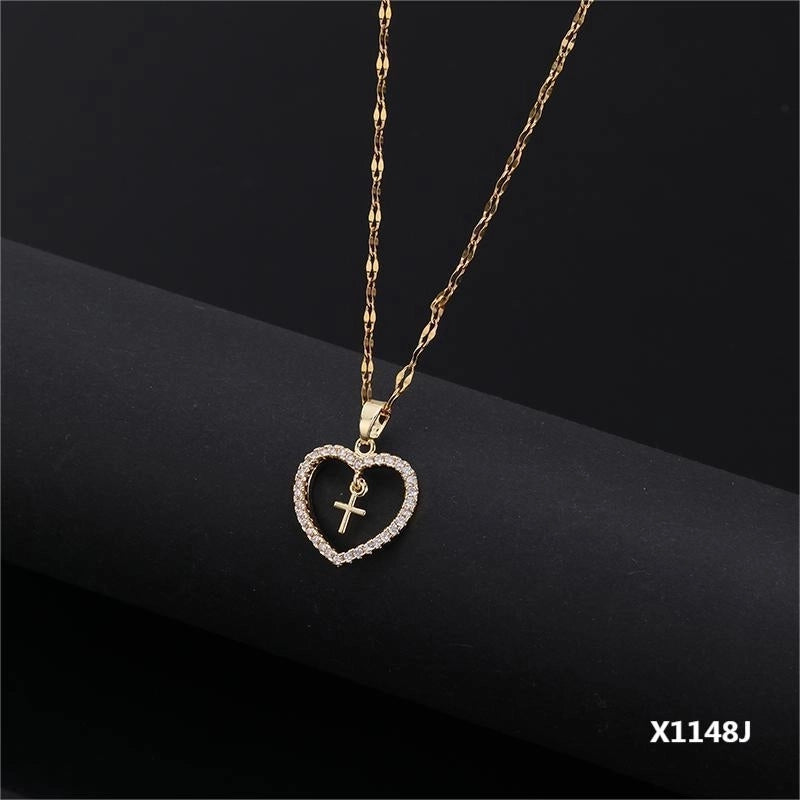 Copper Inlay Cross Zircon Pendant Necklace