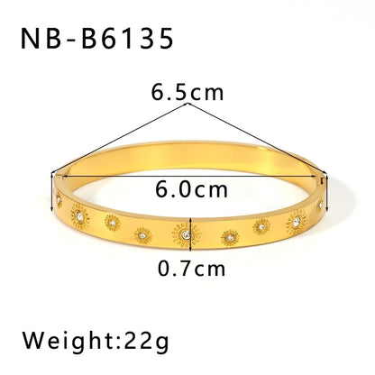 Vintage Style Minimalist Classic Style Geometric 304 Stainless Steel 18K Gold Plated Zircon Bangle In Bulk