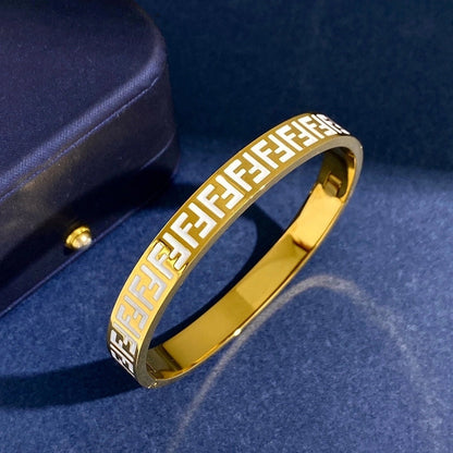 Elegant Letter Heart Shape Flower Titanium Steel Bangle