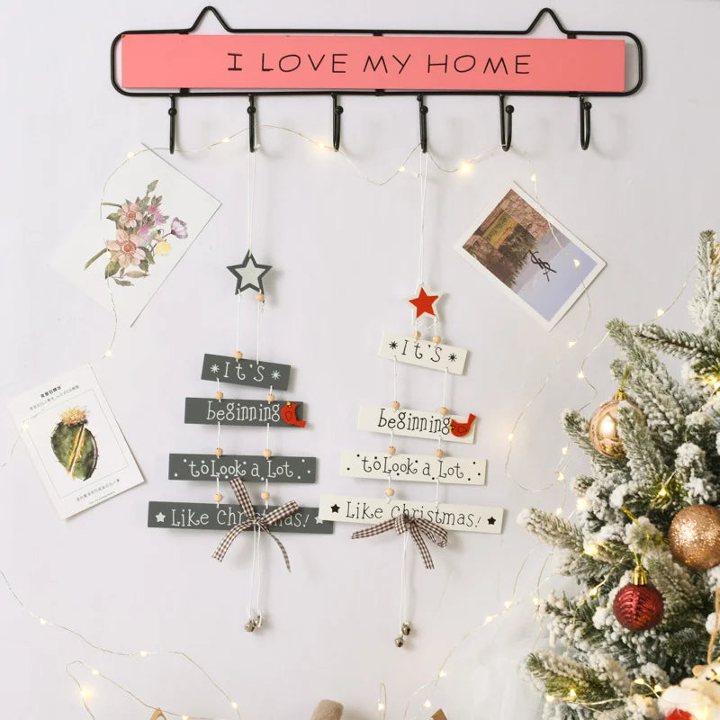 Christmas Wooden Christmas Tree Hanging Decoration Christmas Door Hanging Decoration Wind Chime Letter Sign Hanging Decoration Christmas Bell Small Hanging Ornament