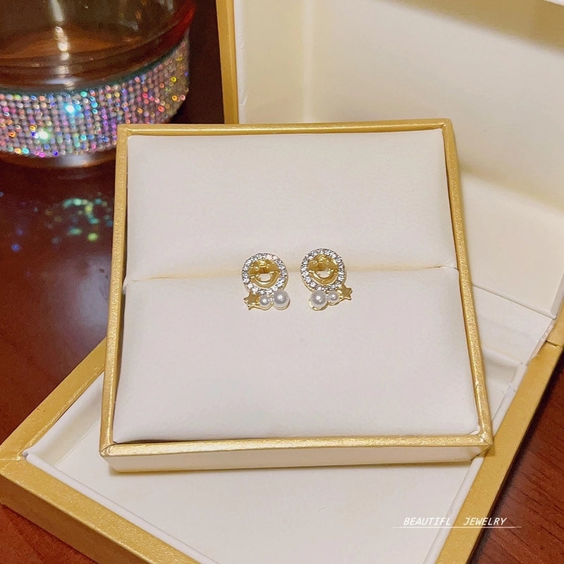 Fashion Star Heart Shape Copper Plating Artificial Pearls Zircon Drop Earrings 1 Pair