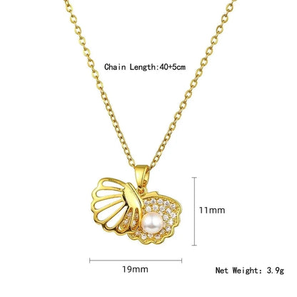 Elegant Shell 304 Stainless Steel Copper Artificial Pearls Zircon 18K Gold Plated K Gold Plated Plating Inlay Pendant Necklace