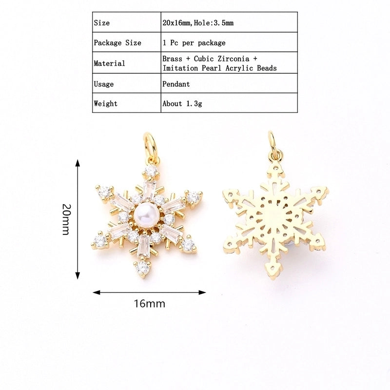 Christmas 16*20mm Hole 3~3.9mm Copper Acrylic Zircon White Gold Plated Gold Plated Snowflake Polished Pendant Jewelry Accessories