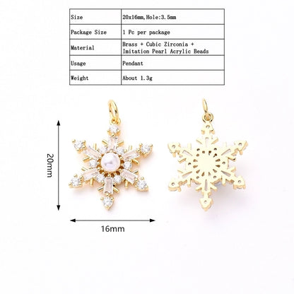 Christmas 16*20mm Hole 3~3.9mm Copper Acrylic Zircon White Gold Plated Gold Plated Snowflake Polished Pendant Jewelry Accessories