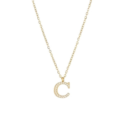 Minimalist Letter 304 Stainless Steel Zircon 16K Gold Plated White Gold Plated Plating Inlay Pendant Necklace