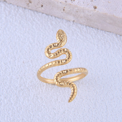 Expressive Snake Animal Chinese Zodiac Titanium Steel Electroplating Rings