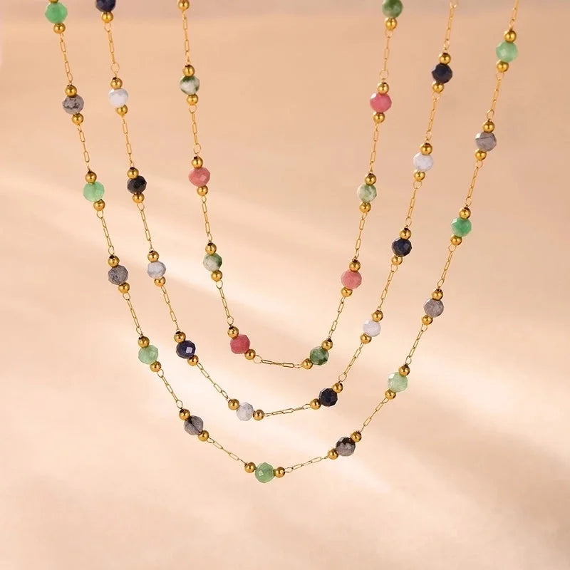 Luxurious Vacation Chain Natural Stone 18K Gold Plated Necklace In Bulk