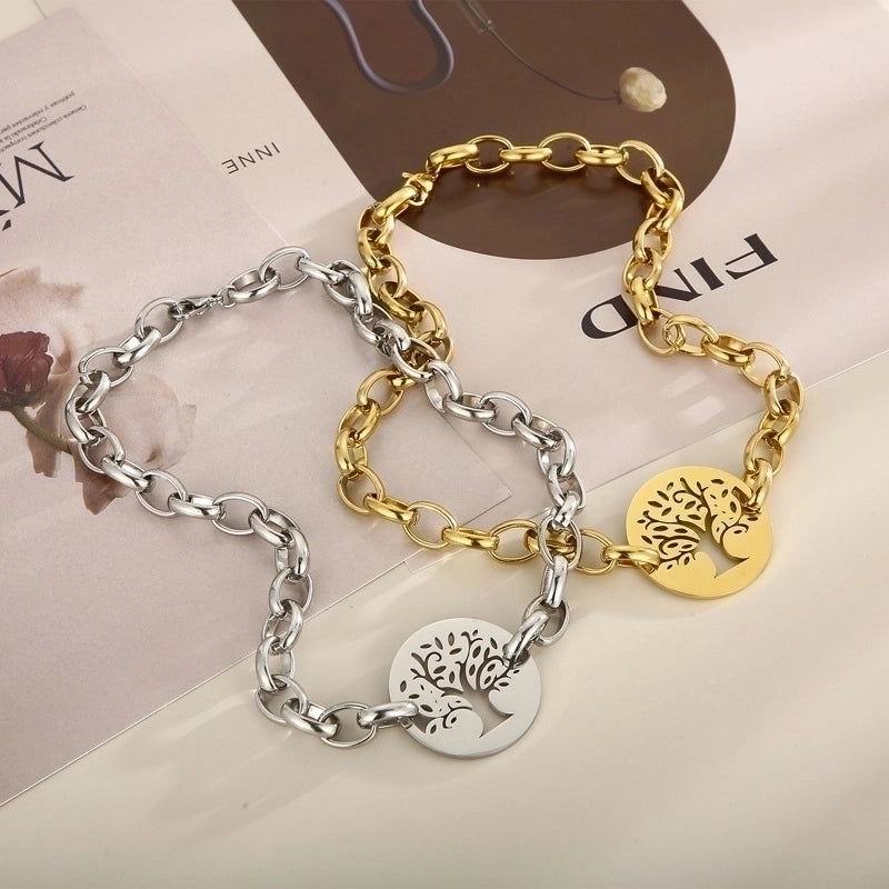 Fashion Tree Titanium Steel Plating Hollow Out Bracelets Necklace