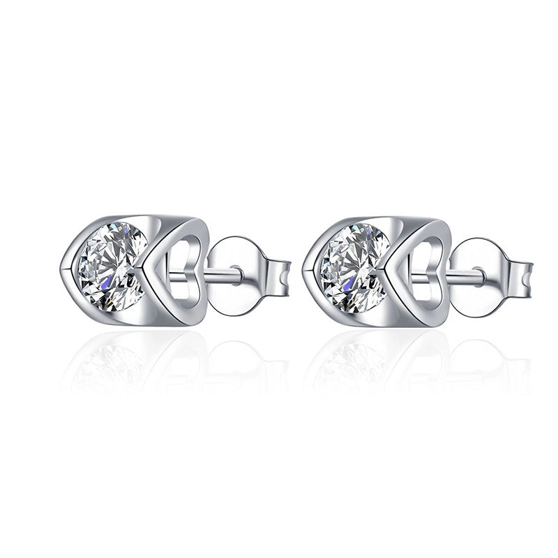 1 Pair Casual Minimalist Geometric Heart Shape Inlay Copper Zircon White Gold Plated Ear Studs