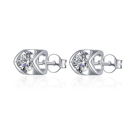 1 Pair Casual Minimalist Geometric Heart Shape Inlay Copper Zircon White Gold Plated Ear Studs