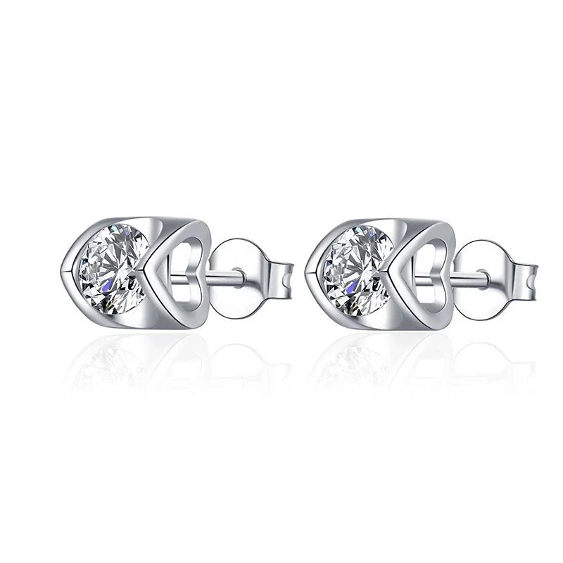 1 Pair Casual Minimalist Geometric Heart Shape Inlay Copper Zircon White Gold Plated Ear Studs