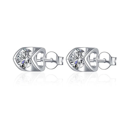 1 Pair Casual Minimalist Geometric Heart Shape Inlay Copper Zircon White Gold Plated Ear Studs