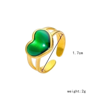 Minimalist Love Heart Shape Eye 304 Stainless Steel Rhinestones 18K Gold Plated Enamel Plating Inlay Open Rings