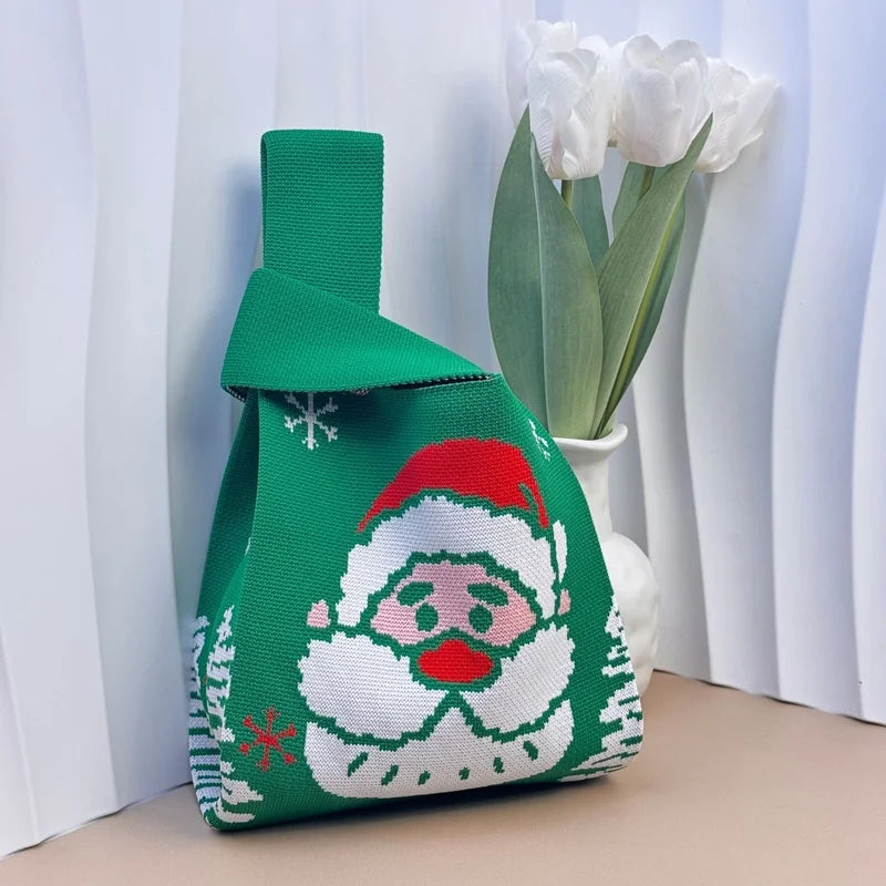 Christmas Apple Knitted Handbag Handbag Gift Bag Handheld Casual Tote Bag Lunch Box Bag Mobile Phone Bag