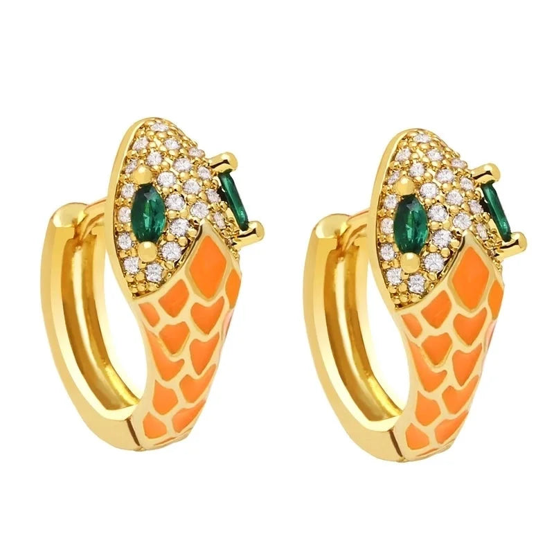 New Snake-shaped Ear Buckle Bohemian Color Oil Drop Earrings Copper Jewelry