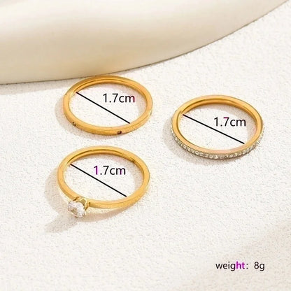 201 Stainless Steel 18K Gold Plated Casual Basic Vacation Plating Inlay Solid Color Zircon Rings