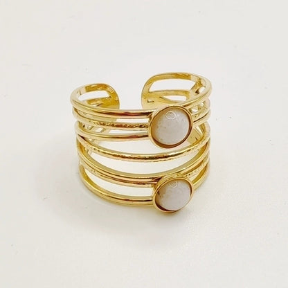 Minimalist Round 304 Stainless Steel Natural Stone 14K Gold Plated Plating Inlay Open Rings