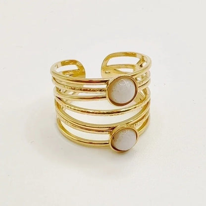 Minimalist Round 304 Stainless Steel Natural Stone 14K Gold Plated Plating Inlay Open Rings