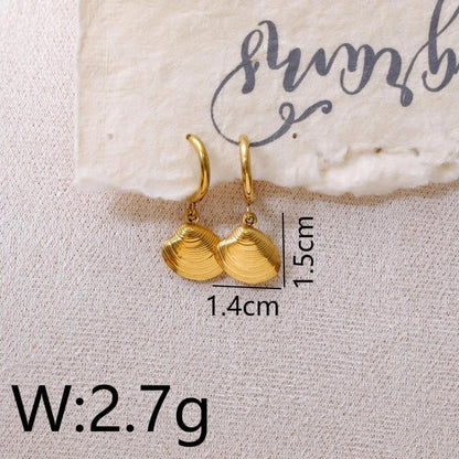 1 Pair Funny Romantic Scallop Fish 304 Stainless Steel 18K Gold Plated Drop Earrings