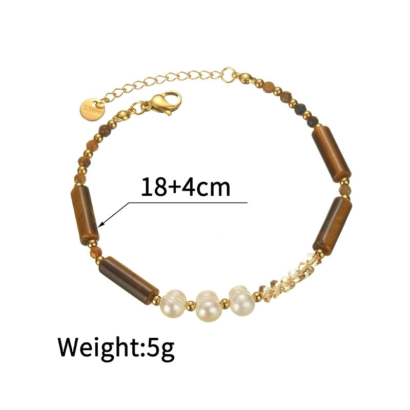 Minimalist Classic Style Round 304 Stainless Steel Natural Stone Bracelets