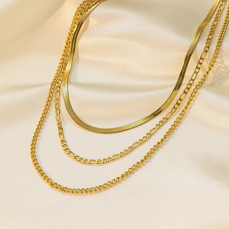 Minimalist Geometric Heart Shape Titanium Steel Shell Zircon 18K Gold Plated Inlay Layered Necklaces Necklace