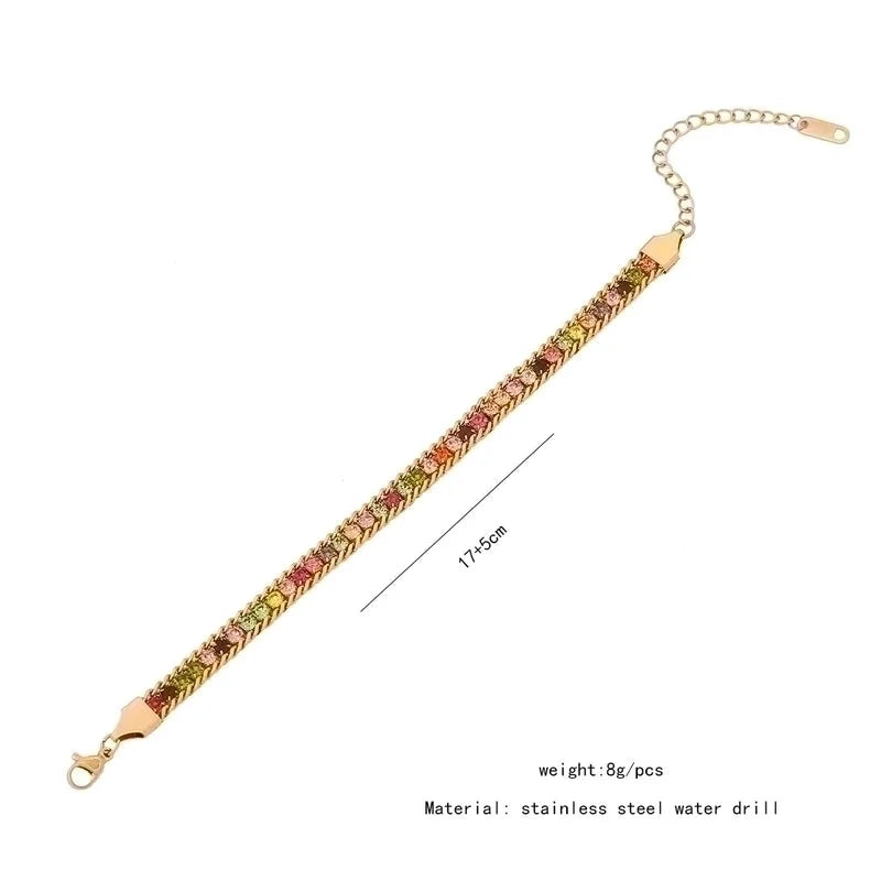 IG Style Minimalist Commute Solid Color Stainless Steel 18K Gold Plated Artificial Rhinestones Bracelets In Bulk