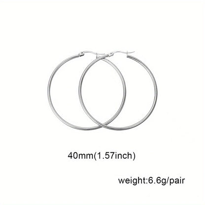 1 Pair Basic Minimalist Commute Round 304 Stainless Steel 18K Gold Plated Earrings