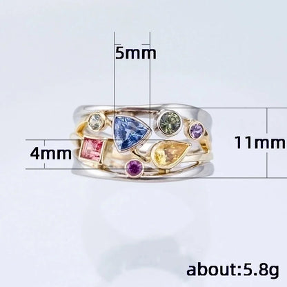 Multicolor Geometric Pattern Ladies Set With Zircon Wave Line Copper Ring