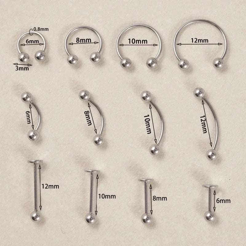 5 Pieces Eyebrow Studs Elegant Vacation Tropical Geometric 304 Stainless Steel Polishing Lip Rings Eyebrow Studs Ear Cartilage Rings & Studs