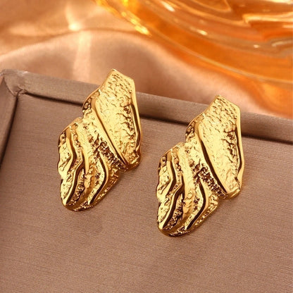 1 Pair Minimalist Sector Leaves Heart Shape Pleated 304 Stainless Steel 18K Gold Plated Ear Studs