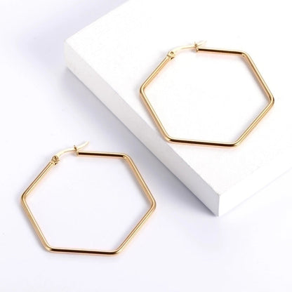 1 Pair Fashion Hexagon Plating 304 Stainless Steel 18K Gold Plated Stainless Steel Earrings