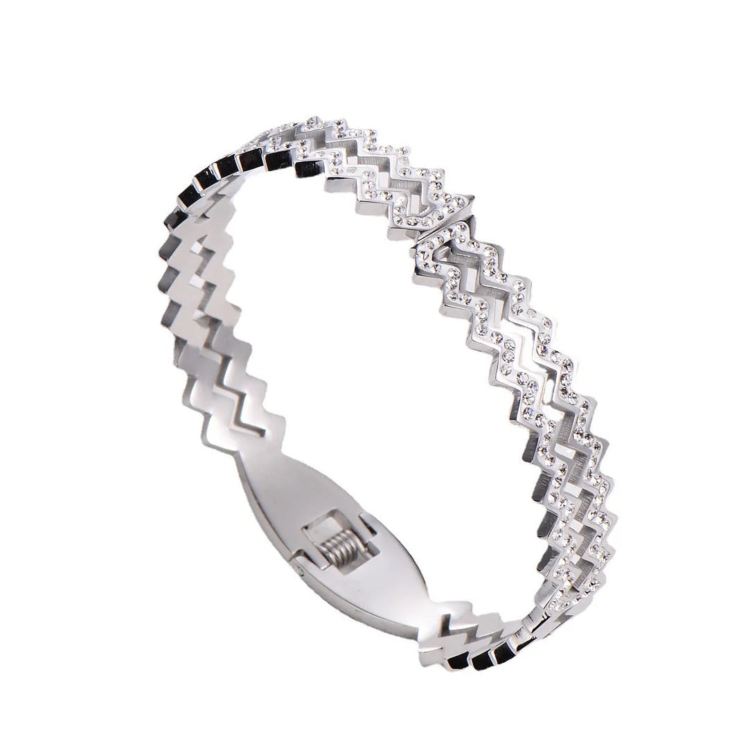 Natural Women Stripe Metal Diamond Wave Diamond Bangles