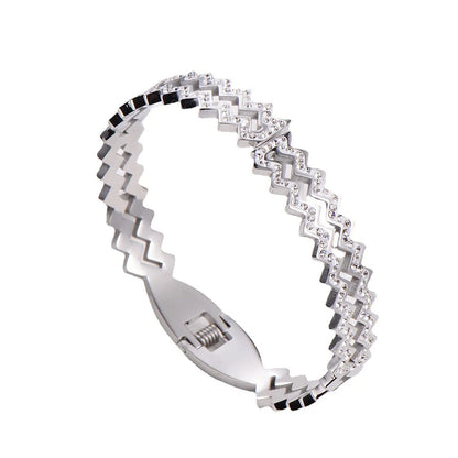Natural Women Stripe Metal Diamond Wave Diamond Bangles