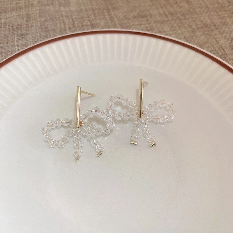 1 Pair Retro Color Block Heart Shape Pleated Inlay Copper Rhinestones Drop Earrings