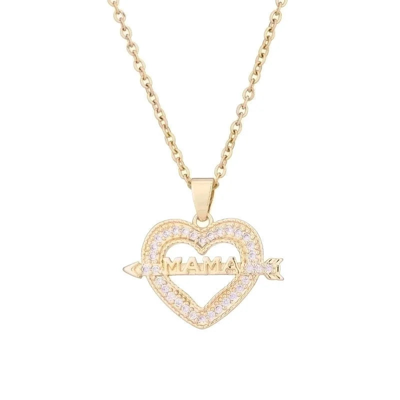 304 Stainless Steel Copper Fashion MAMA Plating Inlay Letter Heart Shape Zircon Pendant Necklace