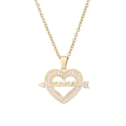 304 Stainless Steel Copper Fashion MAMA Plating Inlay Letter Heart Shape Zircon Pendant Necklace