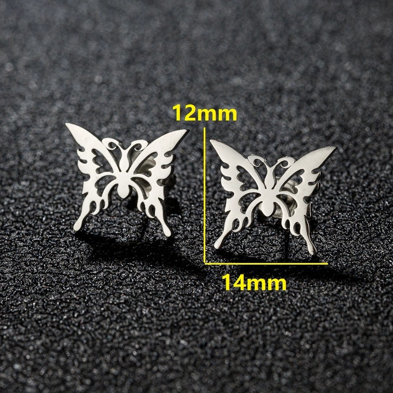 1 Pair Sweet Minimalist Artistic Heart Shape Butterfly Polishing 304 Stainless Steel 18K Gold Plated Ear Studs