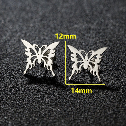 1 Pair Sweet Minimalist Artistic Heart Shape Butterfly Polishing 304 Stainless Steel 18K Gold Plated Ear Studs