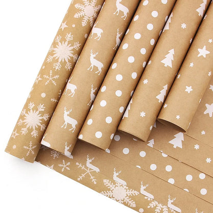 Christmas Cute Snowflake Elk Kraft Paper Party Gift Wrapping Supplies
